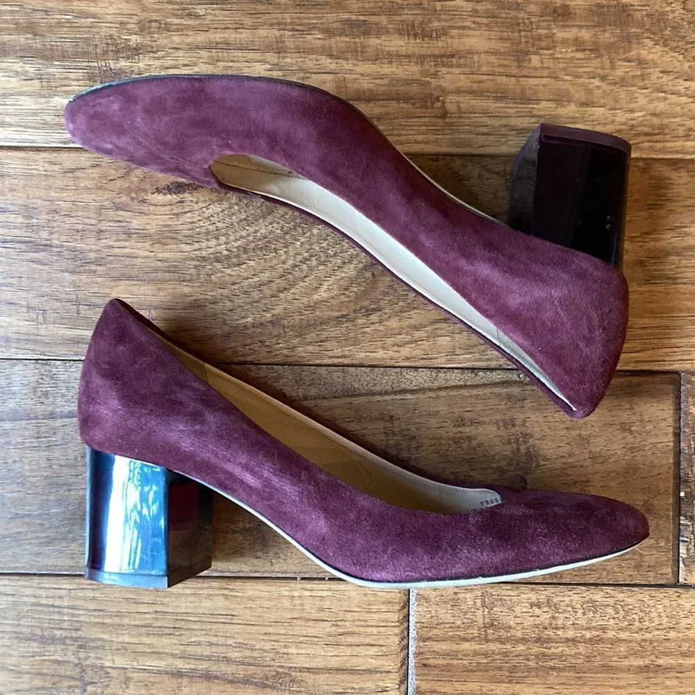 J. Crew Lucite Heels in Suede Vintage Cabernet Size 8